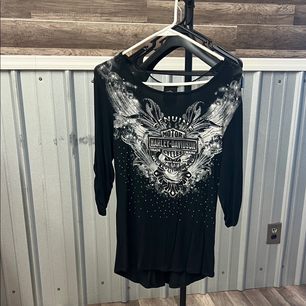 Harley-Davidson Women's Black and White Long Sleeve Tee